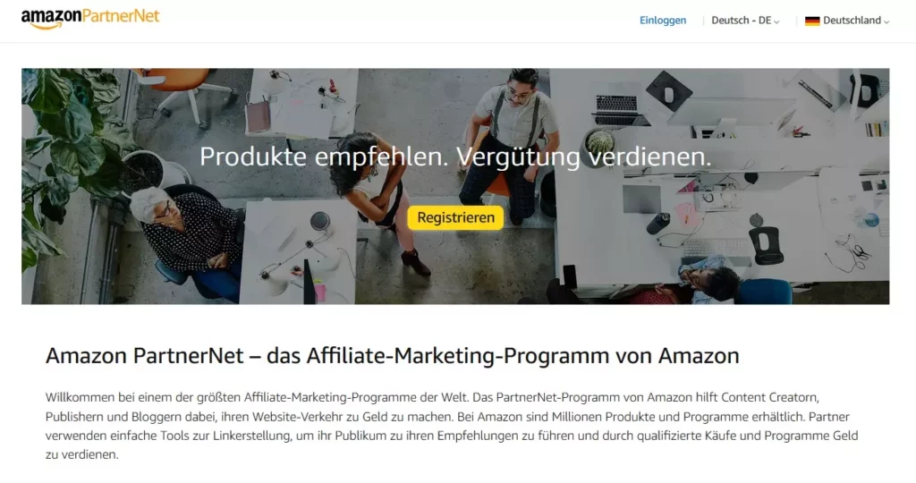 Screenshot Amazon Partnerprogramm