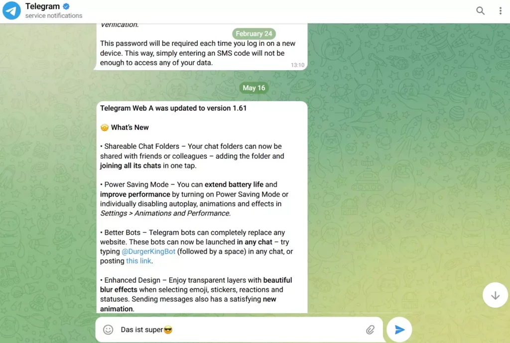 Screenshot Telegram Messenger Chat