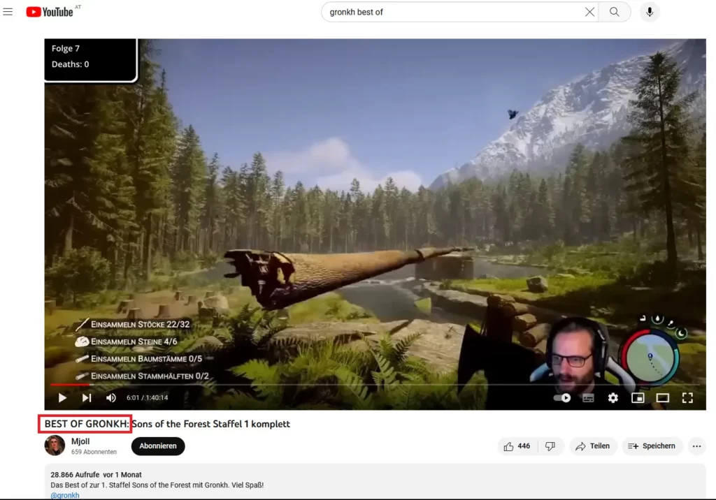 Screenshot von einem Gaming Best of Kanal auf Youtube