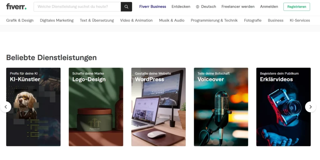 Fiverr Freelancer Plattform Screenshot