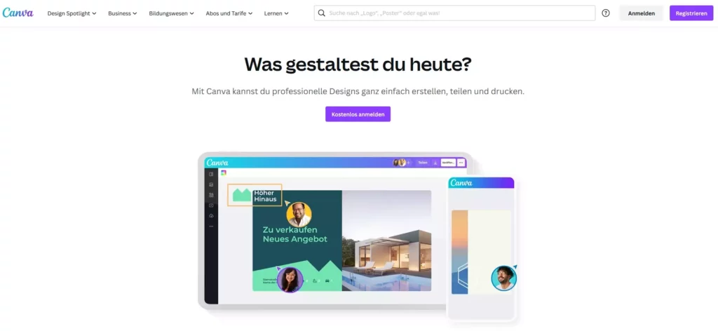 Screenshot Canva als Plattform und Tool zur Erstellung von Content
