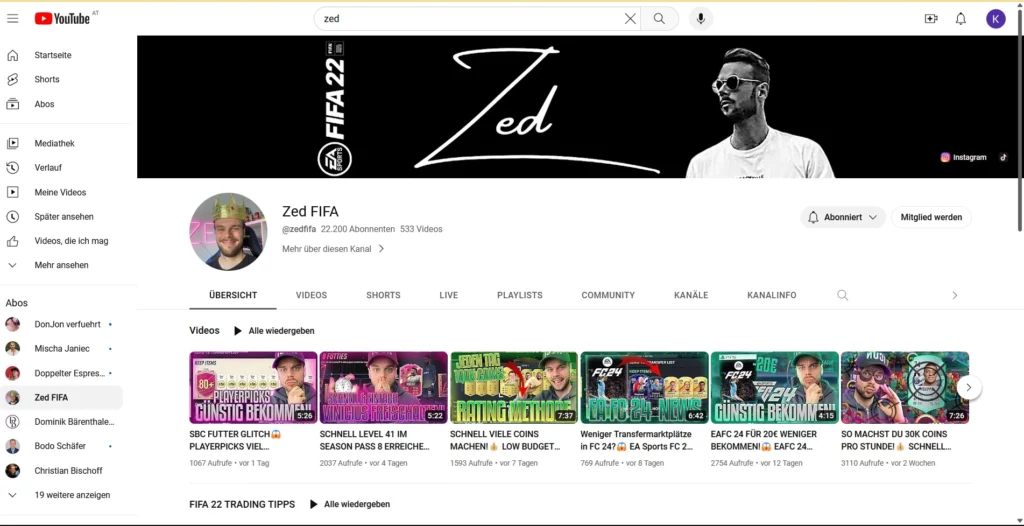 Screenshot Zed Fifa Youtube Influencer