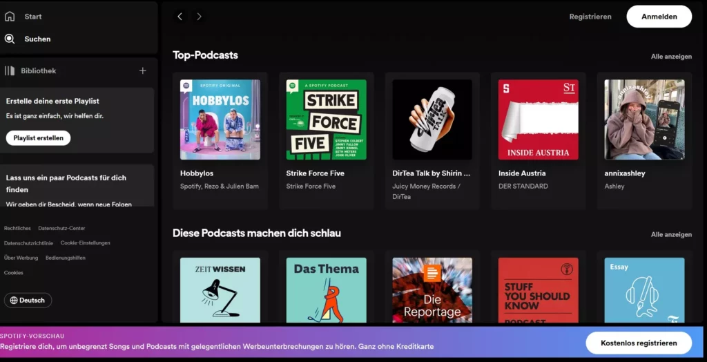 Screenshot Spotify als Streaming Plattform für Podcasts
