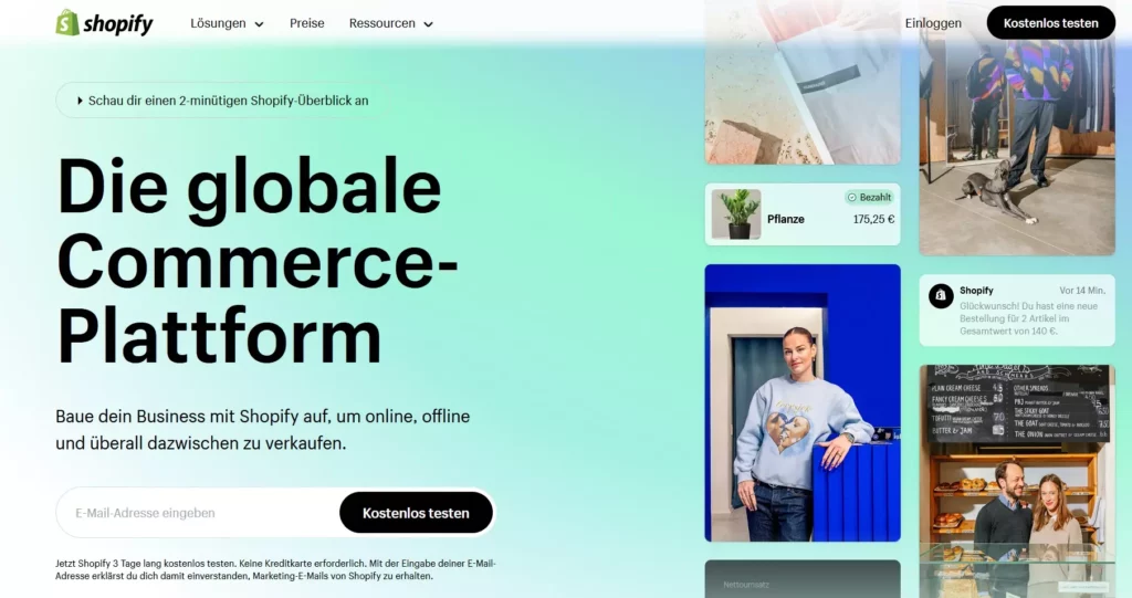 Screenshot Shopify als E-Commerce Plattform für deinen Online Shop