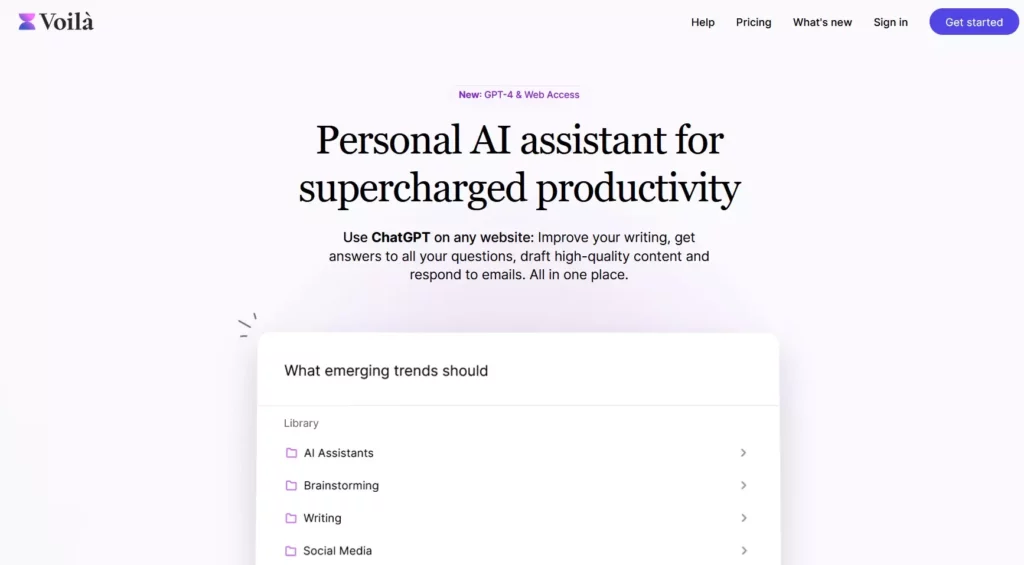Screenshot von getvoila.ai als KI-Tool für mehr Produktivität mithilfe von Künstlicher Intelligenz